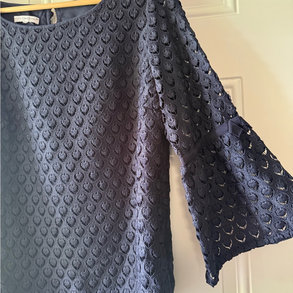 🔥3/$18 rsvp by Talbots Navy Blue Eyelet Lace Blouse - Picture 3 of 8